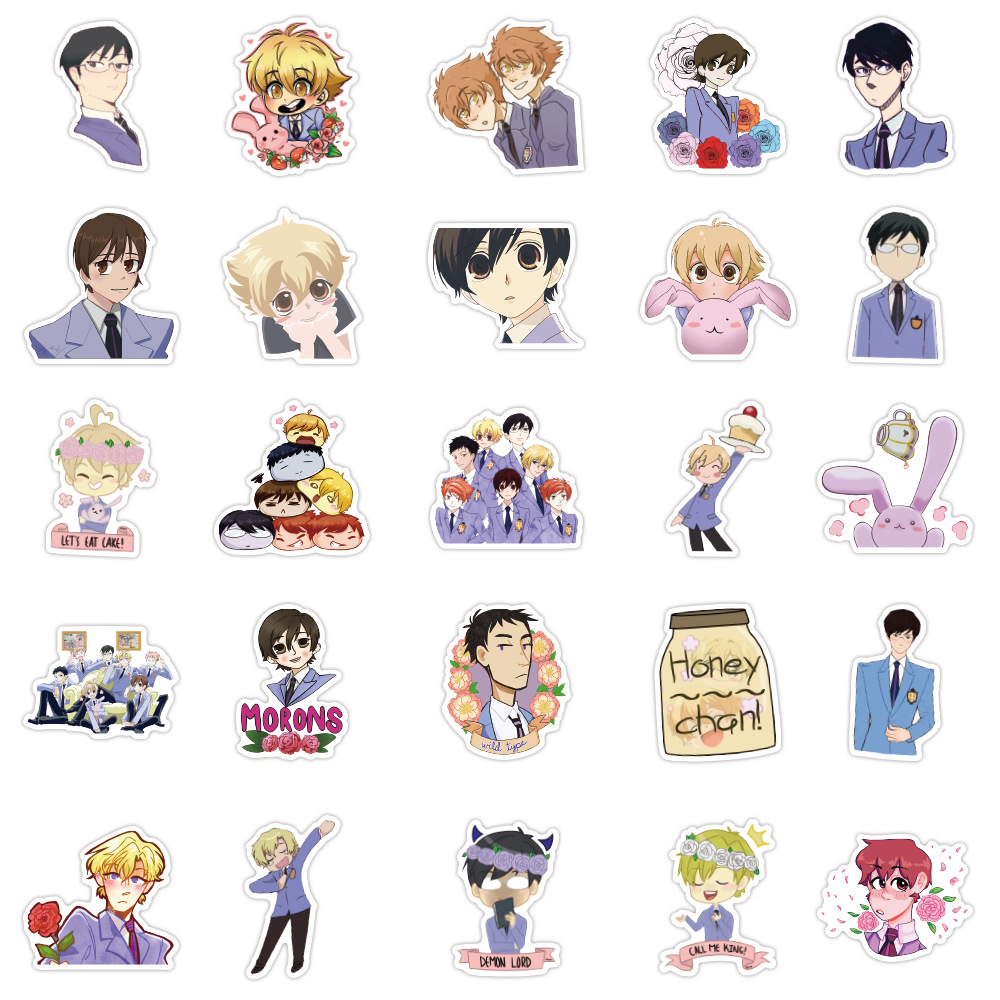 Y&P| Hình Dán Chống Nước Ouran High School Host Club Nhật Bản Anime Mũ Bảo Hiểm Máy Tính Xách Tay Hành Lý Dán Thiết Lập, 100 tờ