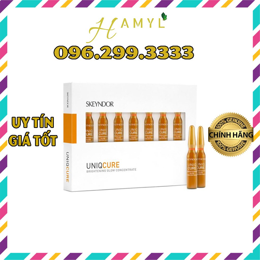 SKEYNDOR Uniqcure Hộp 7 ống tinh chất trắng da, giảm nếp nhăn, chống lão hoá da Brightening Glow Concentrate 14ml