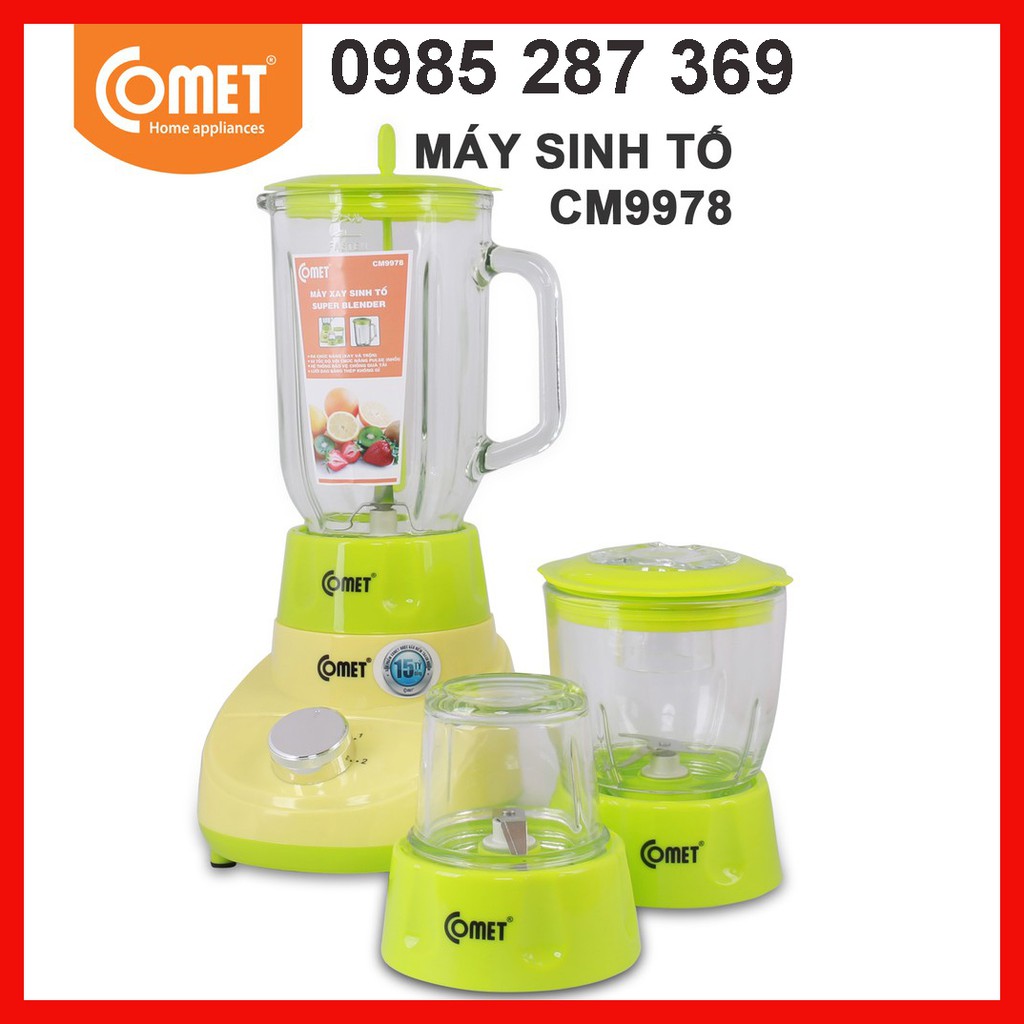 Máy xay sinh tố, máy ép hoa quả, say sinh tố 3 cối 1.25L COMET - CM9978