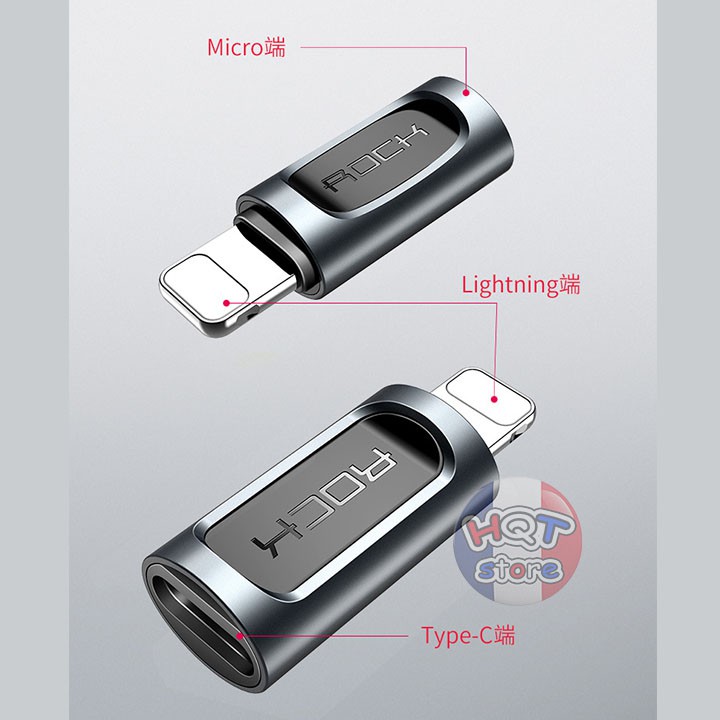 [Mã 2404EL10K giảm 10K đơn 20K] Đầu chuyển đổi MicroUSB sang Lightning Adapter Rock RCB060