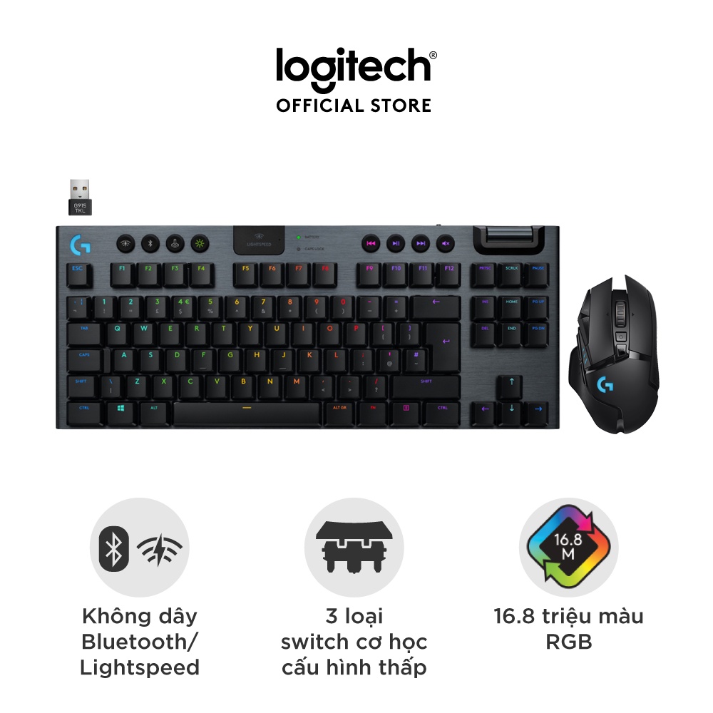 Combo bàn phím game Logitech G913 TKL và chuột game không dây Logitech G502 (G502 Wireless)