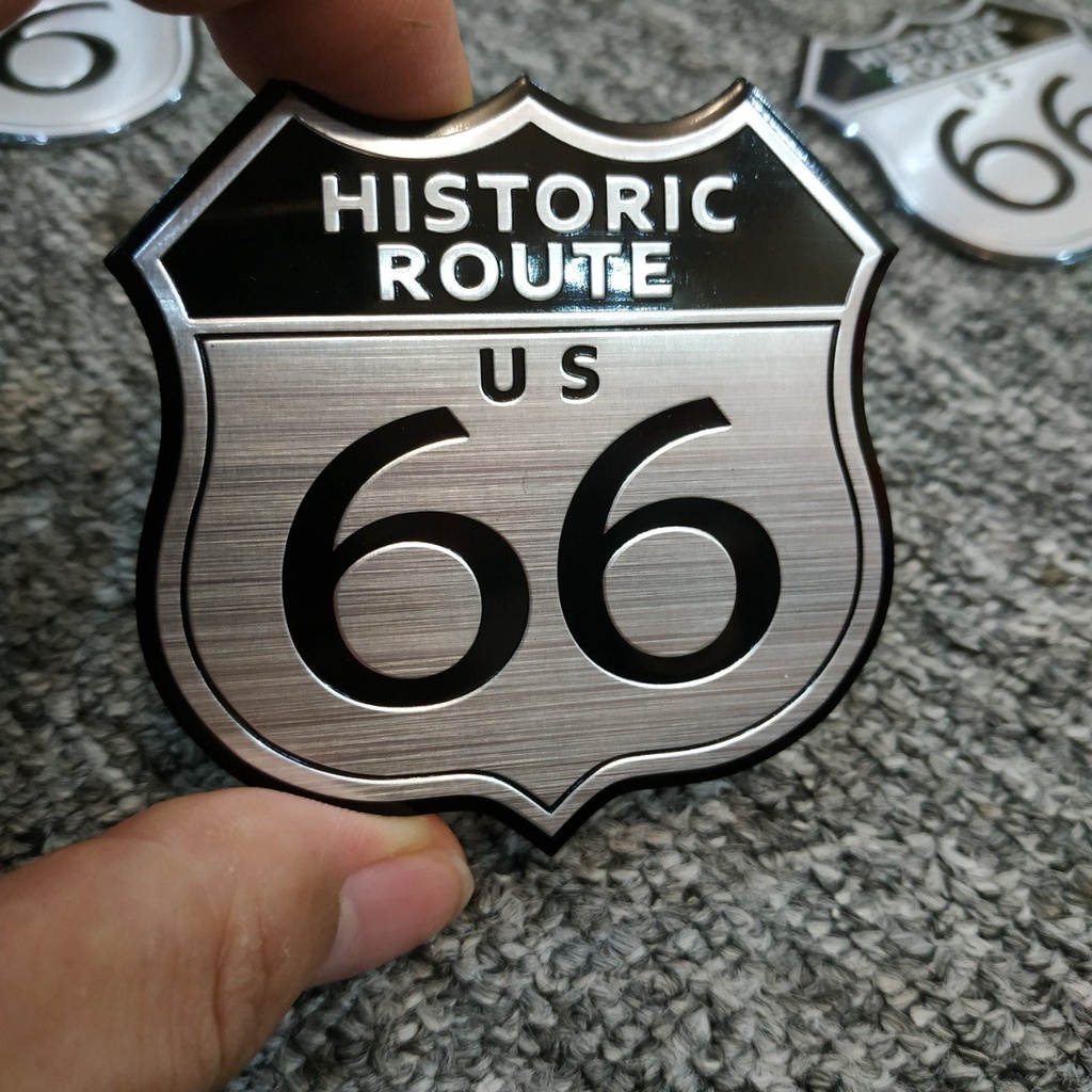Tem nhôm dán xe Historic SRX Route US 66 7x6.5cm