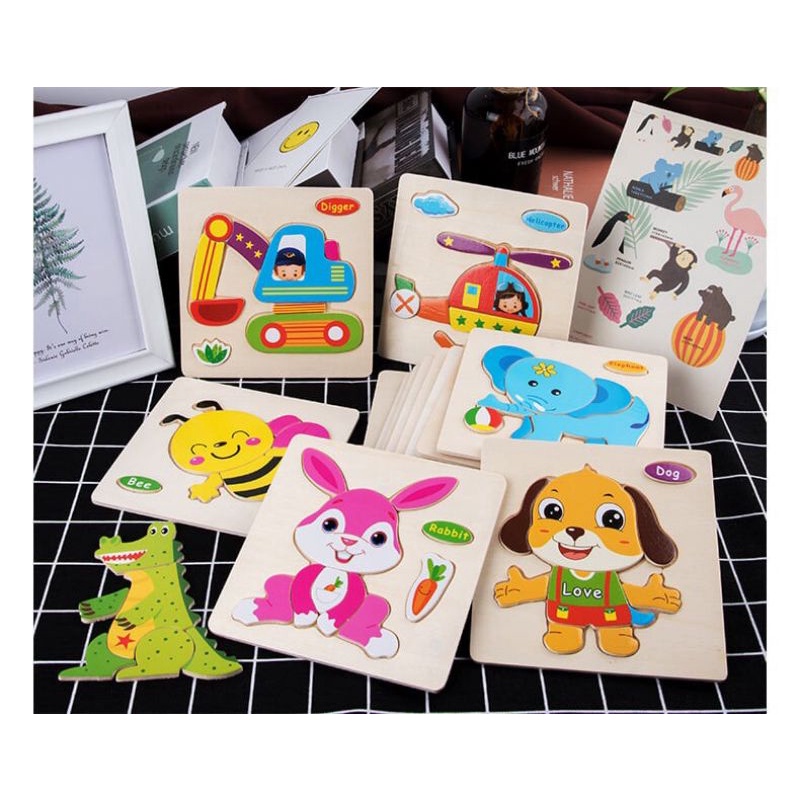 Combo 10 tranh ghép 3d đồ chơi gỗ ghép hình thông minh cho bé