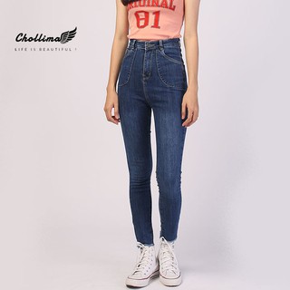 Quần jeans dài nữ co giãn Chollima cạp siêu cao đắp 2 túi tròn QD003 phong cách hàn thumbnail