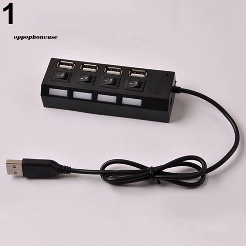 【OPHE】4 Port Hub High Speed USB 2.0 ON OFF Switch Indicator Light Splitter Adapter