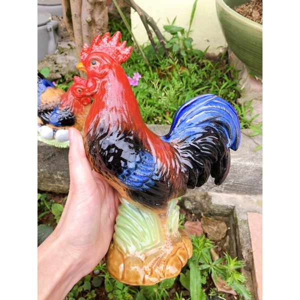 Tiểu cảnh gà trống mái gốm Bát Tràng