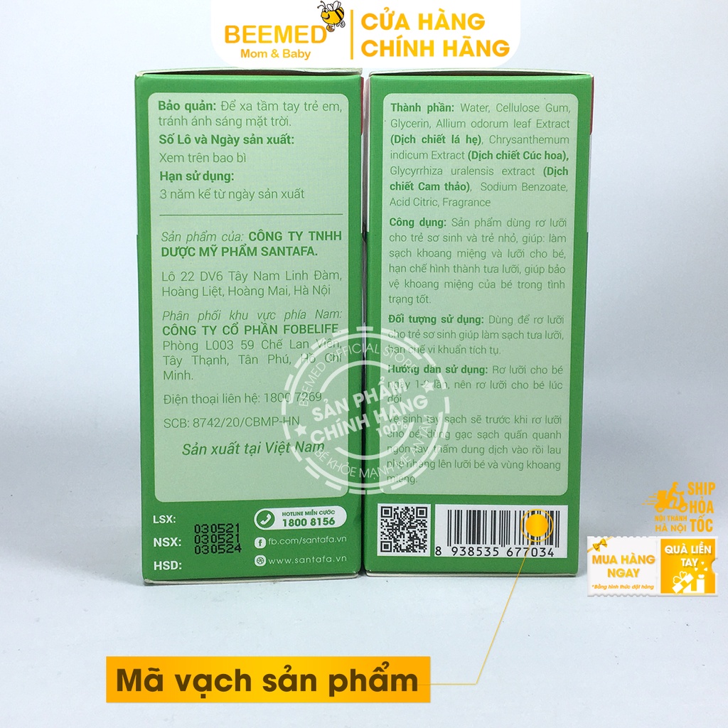 Dung dịch BBnie  rơ lưỡi cho trẻ từ sơ sinh vị cam, làm sạch tưa lưỡi từ Lá hẹ, Cúc hoa và thảo dược Chai 40ml