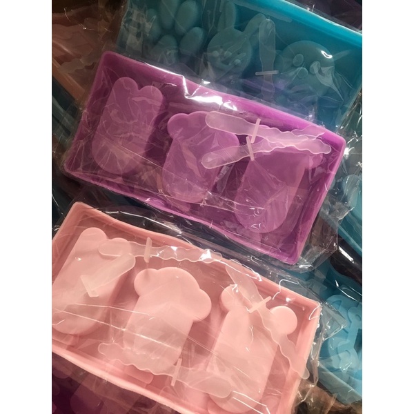 Khuôn làm kem silicon + 3 que nhựa