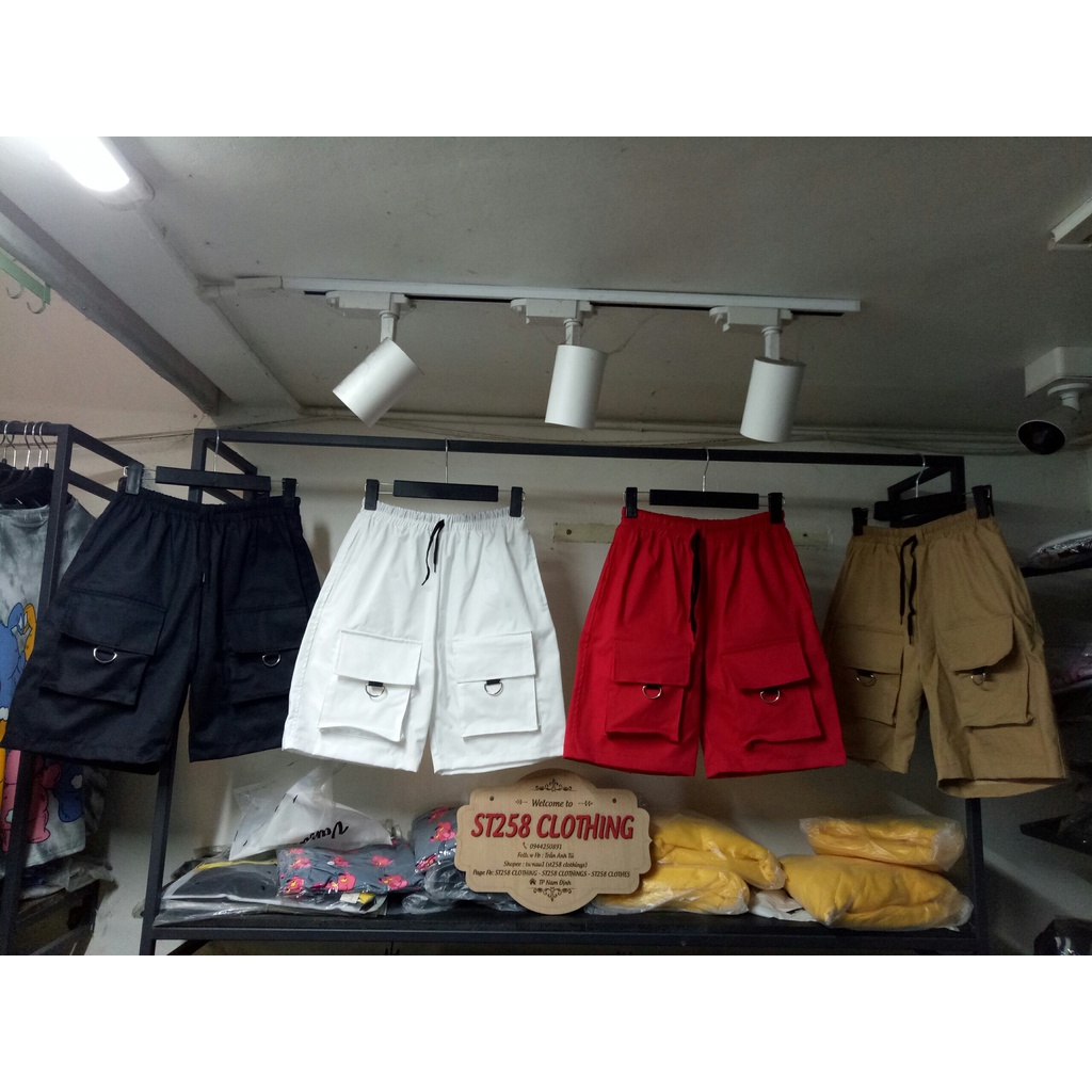 Quần short 4 túi hộp có dây xích ( size nam nữ M - 2XL ) tương ứng 30kg -100kg ( có video ảnh thật )
