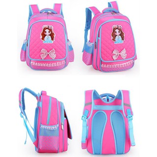 BaLo Học Sinh In Hình Công Chúa Váy Xanh - Màu Hồng Phấn