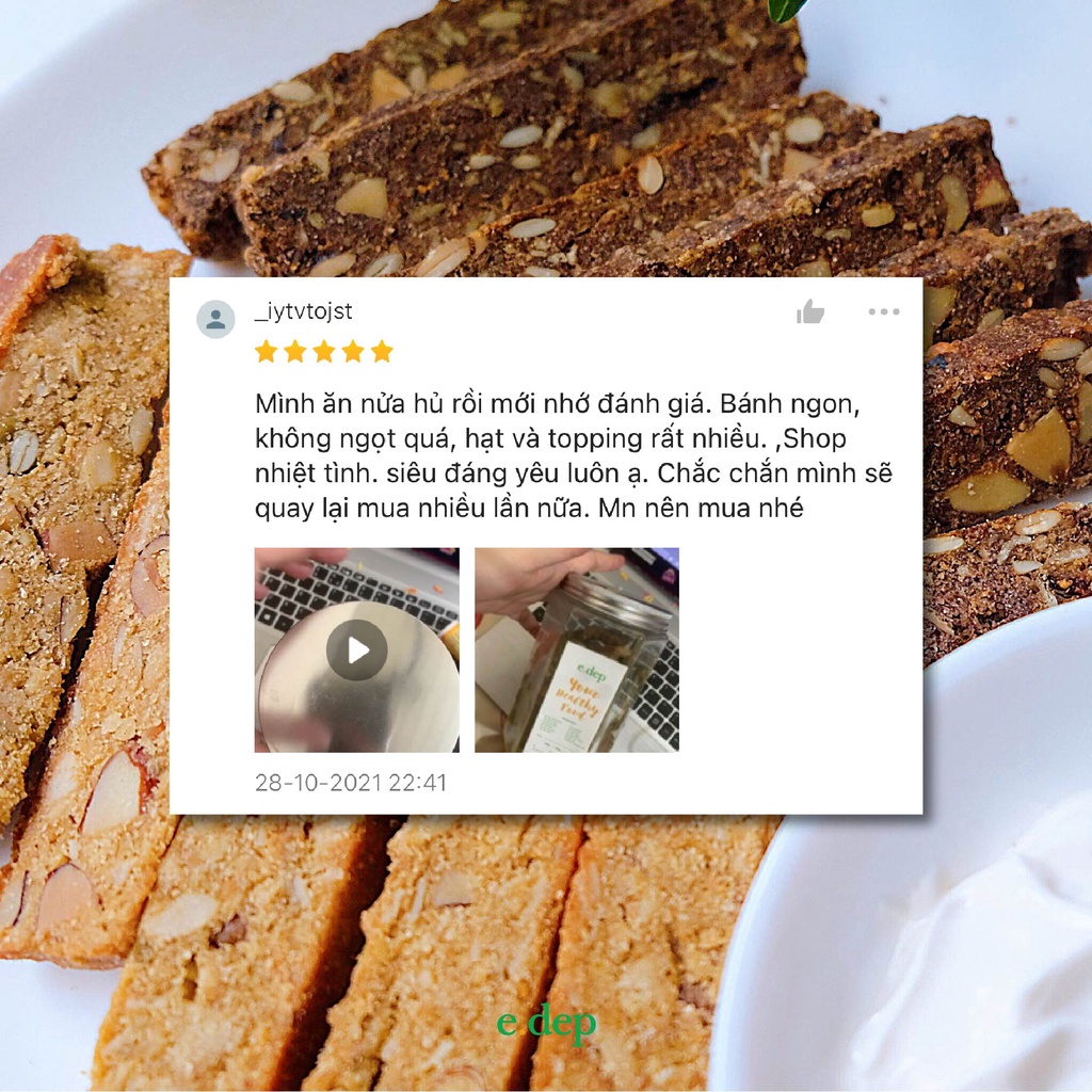 Bánh biscotti 210g ăn kiêng, không đường tinh luyện, Eat Clean