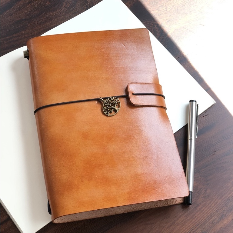 Sổ Tay Journal Traveller's Size A5 Da Thật - Handmade 100% - Khắc Tên, Logo Theo Yêu Cầu