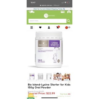 Lysine bột 150g bio island hàng chính hãng