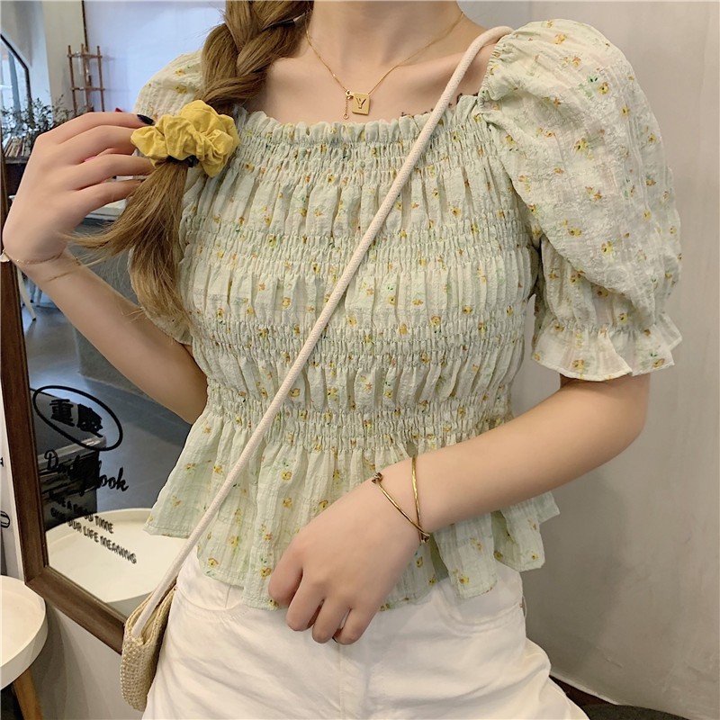 Áo Kiểu Cổ Vuông Tay Phồng In Hoa Xinh Xắn Thời Trang Cho Phụ Nữ | BigBuy360 - bigbuy360.vn