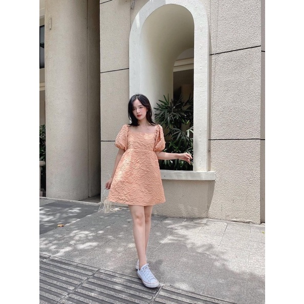 ĐẦM XINH DOLL DRESS form babydoll xoè nhẹ thiết kế tay bồng chất vải gấm in hoa