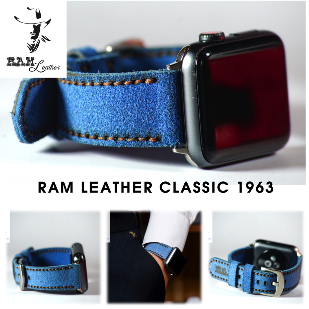 Dây đồng hồ Apple Watch , Iwatch , Iphone Watch Da Bò Lộn Xanh Coban RAM Leather Classic 1963  Bền Đẹp