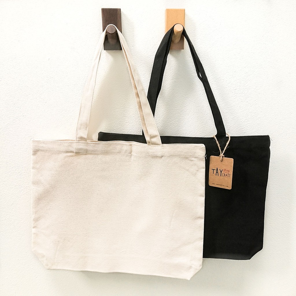 Túi tote vải bố (canvas) trơn dáng ngang 40x30x8cm