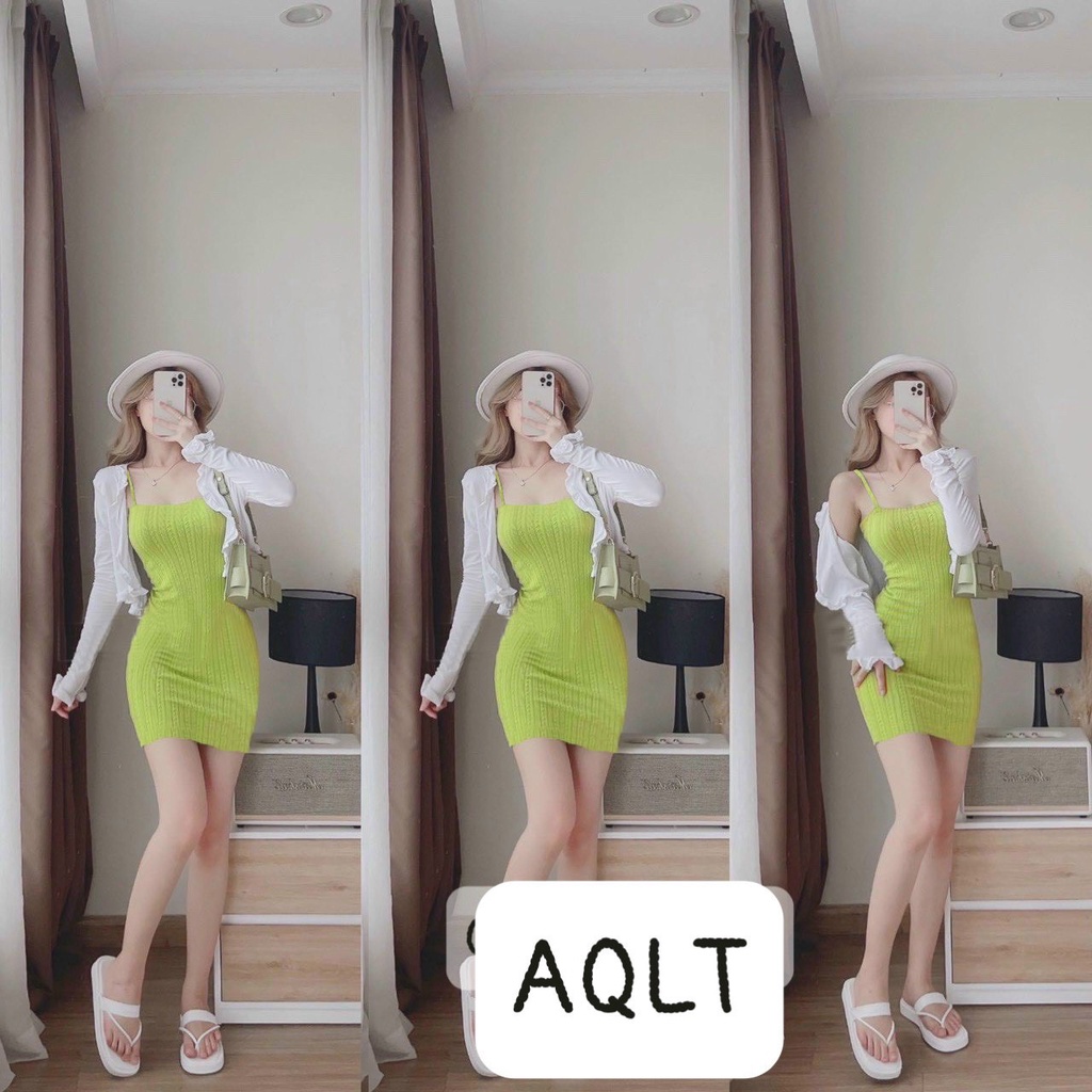 Set đầm ôm body 2s kèm áo khoáT tay dài viền bèo tiểu thư