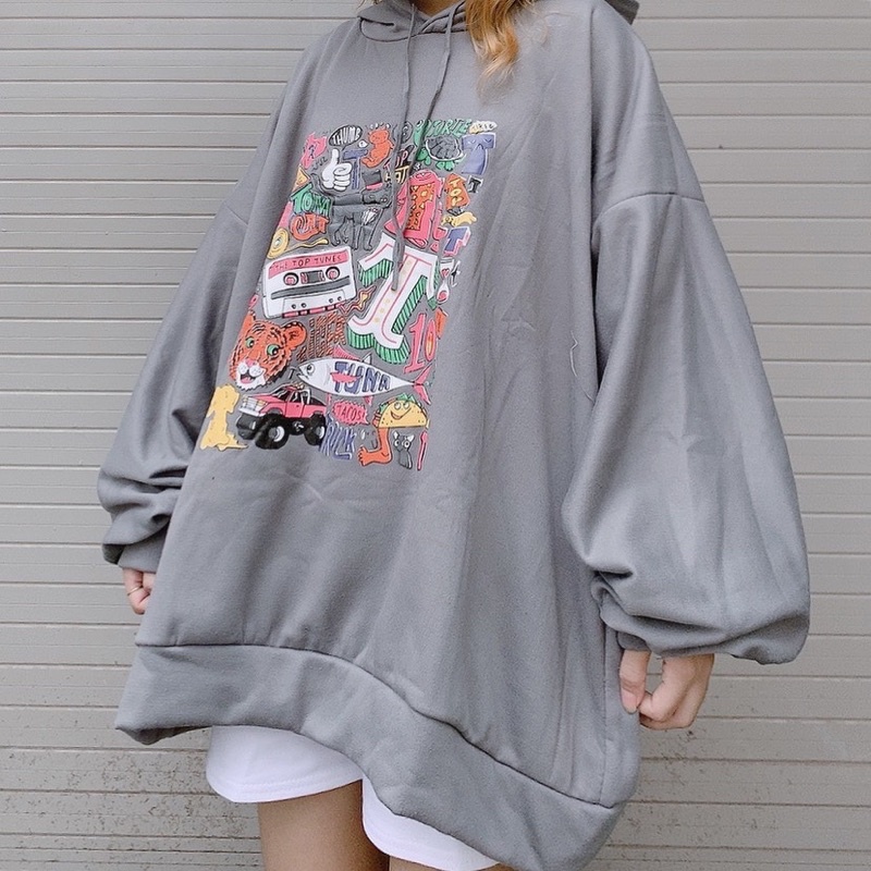 ÁO HOODIE NỈ FORM RỘNG ĐEN / XÁM