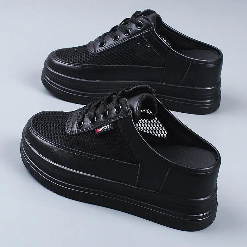 Dép Đen Đế Dày 6cm Đục Lỗ Thoáng Khí Thời Trang Mùa Hè 2022 Cho Nữ