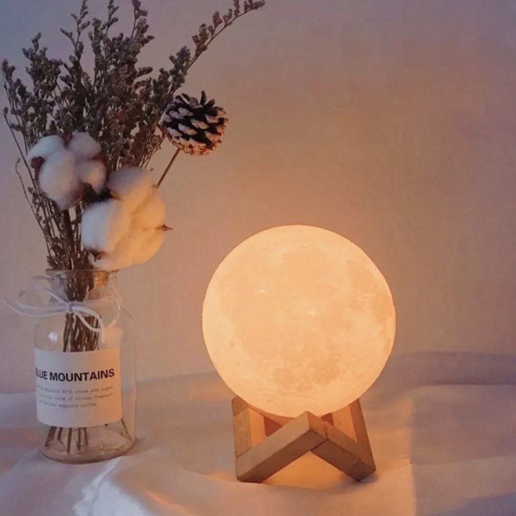 Đèn ngủ thiết kế hình mặt trăng decor phòng ngủ siêu xinh, đèn ngủ để bàn