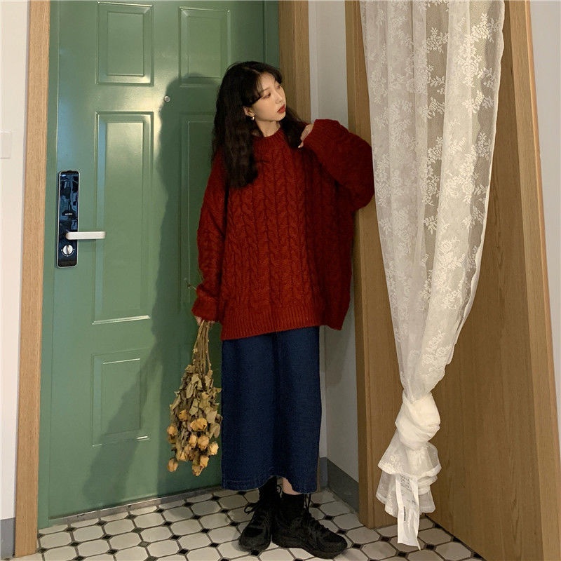 Áo sweater dáng rộng phong cách retro hong kong thời trang mùa thu cho nữ