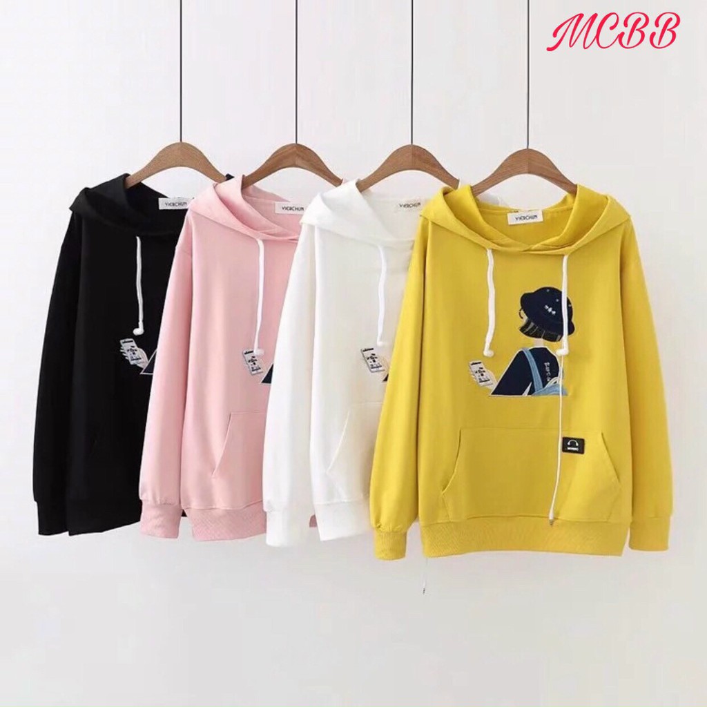 Áo hoodie tay dài cho bé và mẹ chất thun cotton xinh mát có 4 màu như hình