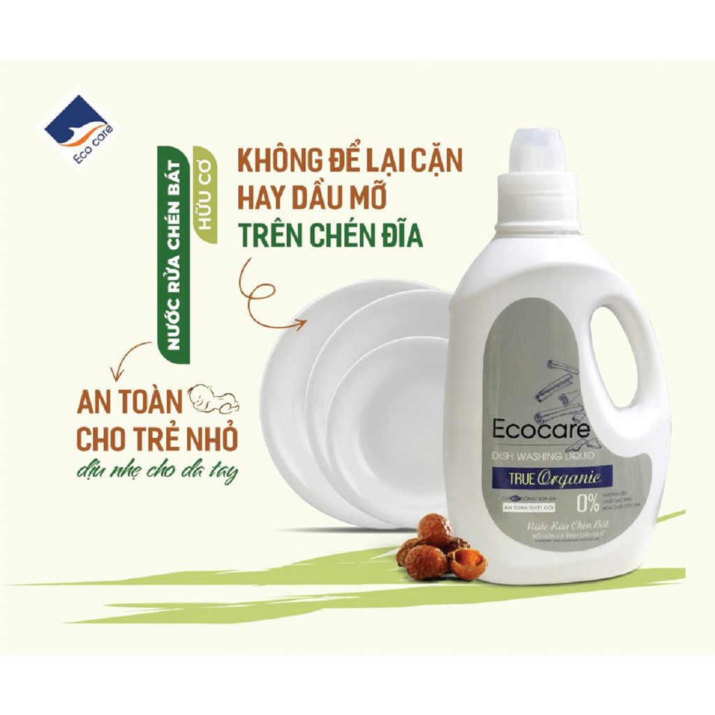 Nước Rửa Chén Bồ Hòn Hữu Cơ ECOCARE 2 lít - Sạch dầu mỡ, tinh dầu khử mùi, tiết kiệm 30% nước