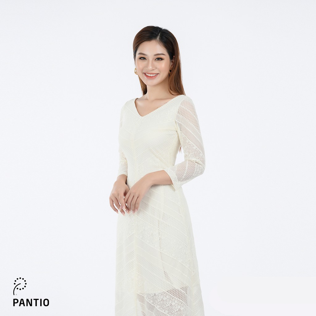 Đầm công sở chất liệu ren lưới dáng xòe cổ tim FDC92858 - PANTIO