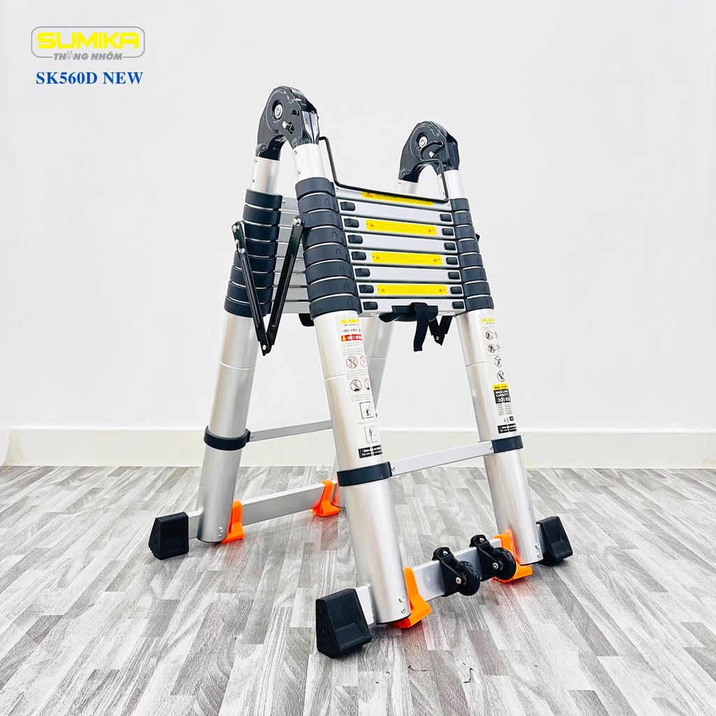 Thang nhôm rút đôi SUMIKA SK560D NEW - rút chữ A cao 2.8m, rút chữ I cao 5.6m, tải trọng 300kg