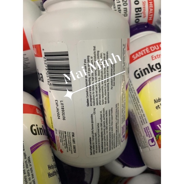 Viên uống bổ não Ginkgo Biloba 120mg Webber Naturals Date 3/2027