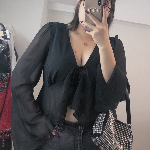 áo kiểu bigsize , croptop dành cho người béo , vải chifon tay dài , hack dáng cực chuẩn cho nàng mũm mĩm