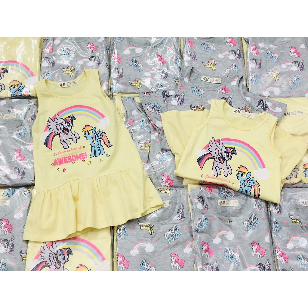 Váy đầm cho bé gái - Set 2 váy Pony vàng ghi HM cho bé gái size 2-10t