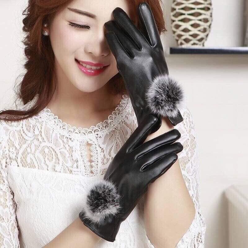 Chuyên sỉ lẻ găng tay da nữ lót nỉ  chống thấm nước, cảm ứng điện thoại