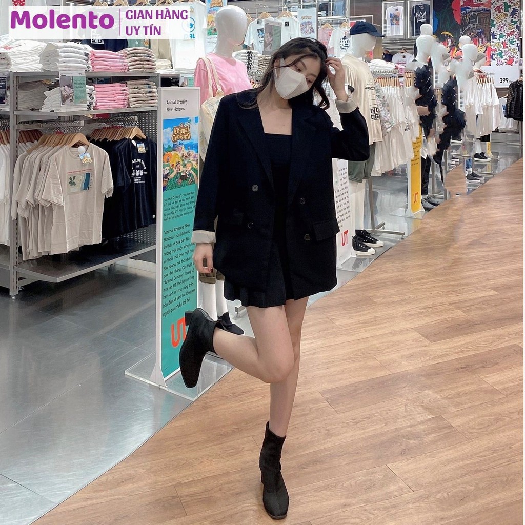 Áo Blazer Nữ Áo Vest Khoác Ngoài 2 Lớp Dài Tay Túi Nắp Dáng Rộng Phong Cách Hàn Quốc Màu Nâu Tây Be Đen Xanh Molento M77 | BigBuy360 - bigbuy360.vn