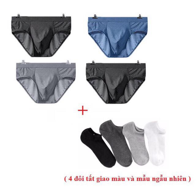 Combo Hộp 4 Quần Sip Tam Giác Thông Hơi + 4 Đôi Tất Ngắn Cổ ( Kèm Ảnh Và Video Thật )