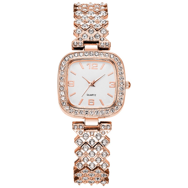 Đồng Hồ Mặt Vuông Đính Đá Với Dây Đeo Thép Không Gỉ Thời Trang