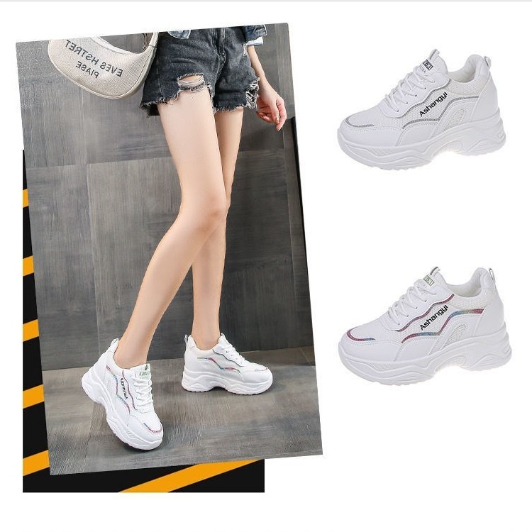 Giày Độn Đế Nữ, Giày Thể Thao Nữ Tăng Chiều Cao 6p, Phối Sọc Cầu Vồng Cực Nổi Bật, Trex M81