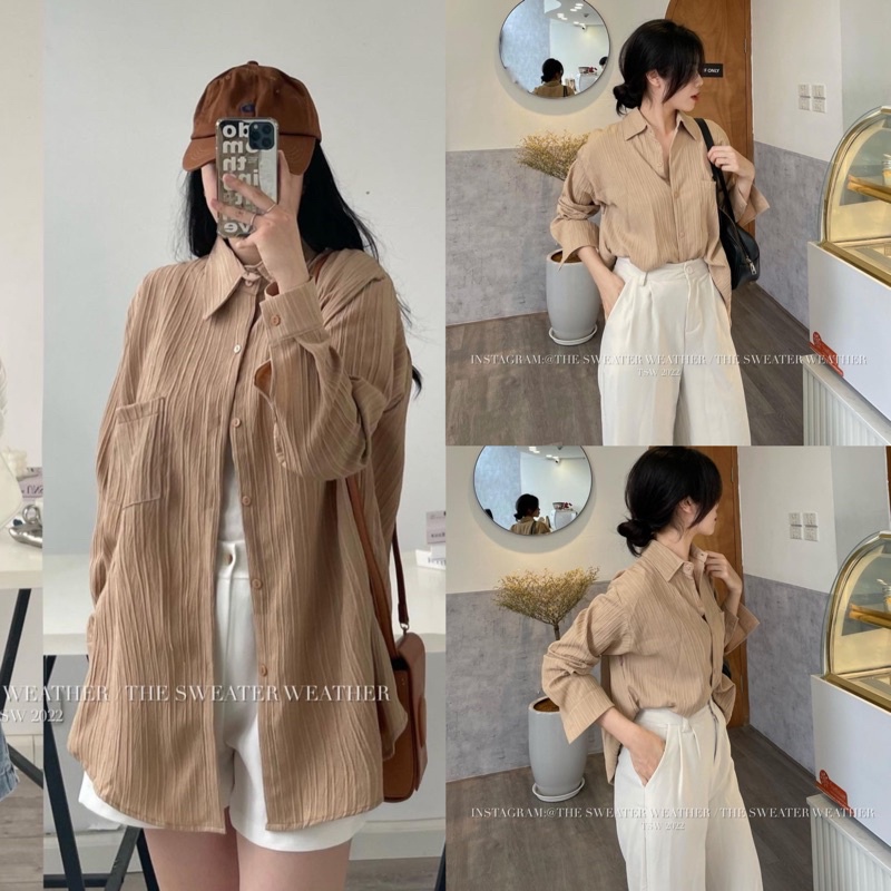 [Ảnh thật/Video] [Ảnh thật/Video] Áo sơ mi đũi gân form to rộng Hàn Xẻng Áo sơ mi mềm mịn siêu mát