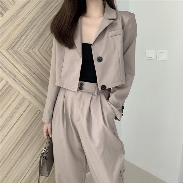 sét đồ áo vest lửng quần ống rộng cá tính