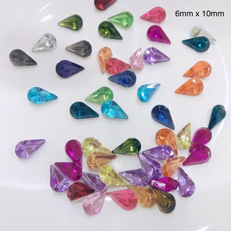 40 Hạt pha lê nhựa giọt nước đính kết trang phục 6mm x 10mm