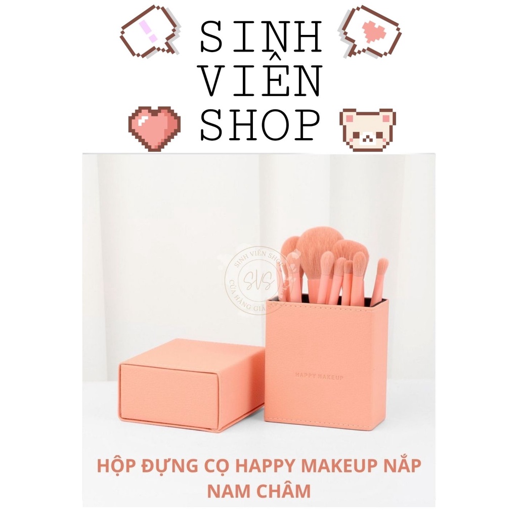 [Không kèm cọ] Hộp đựng cọ cao cấp nắp nam châm Happy Makeup chống bụi màu cam đào