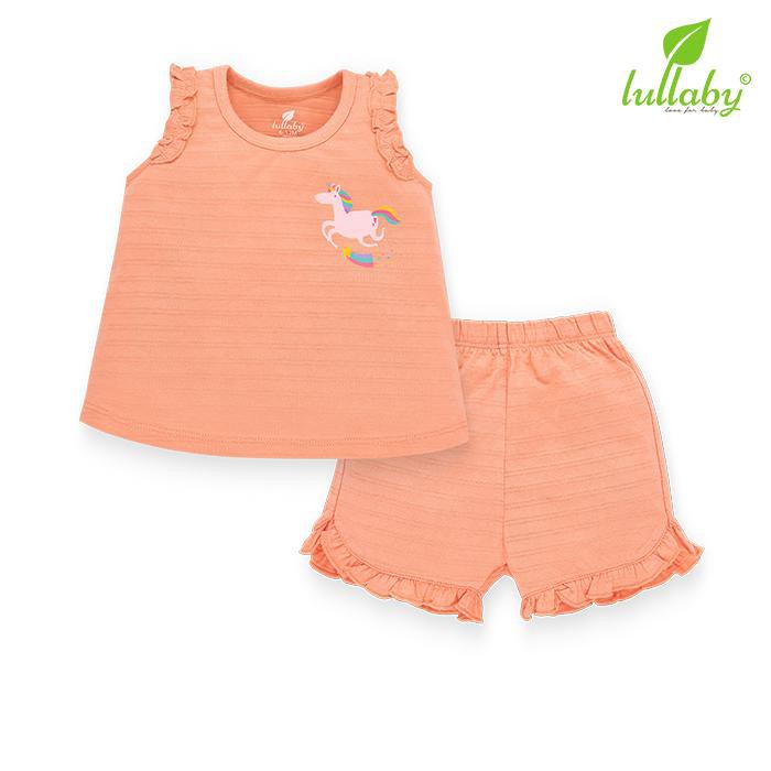 LULLABY - Bộ quần áo bé gái sát nách quần cộc viền cổ NH35B