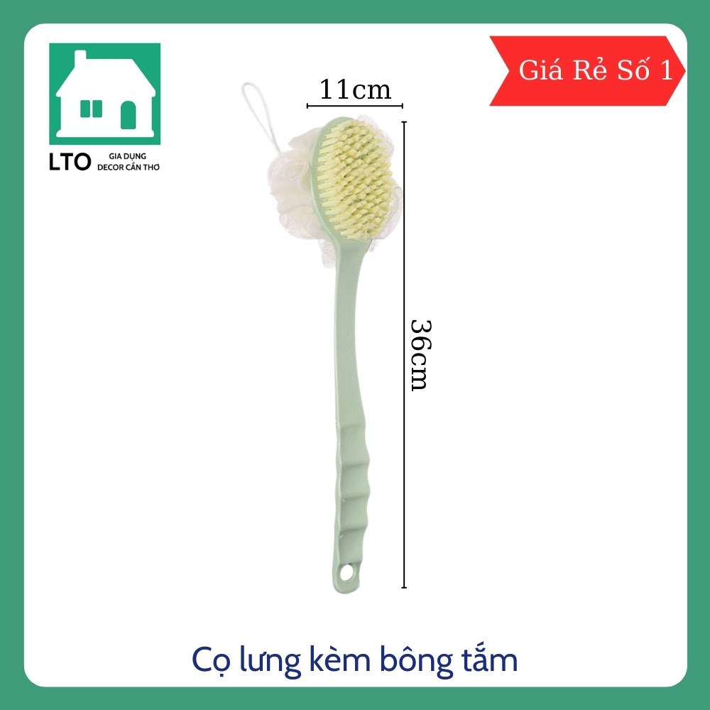 Cây chà lưng bông tắm , bàn chải có bông tắm chà lưng 2in1