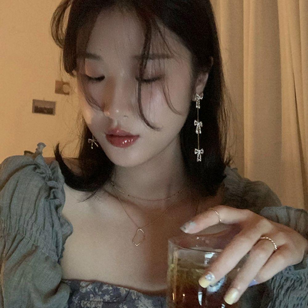 MXGOODS Bông Tai Dài Hình Nơ Đính Đá Thời Trang Dành Cho Nữ