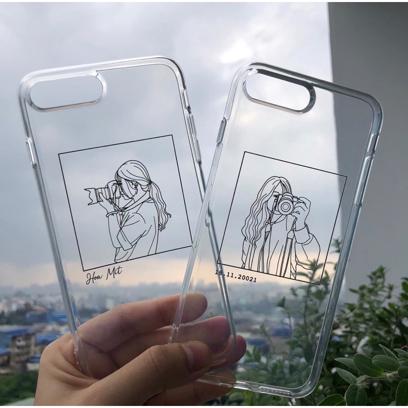 Ôp lưng điện thoại vẽ line đen trắng theo yêu cầu.