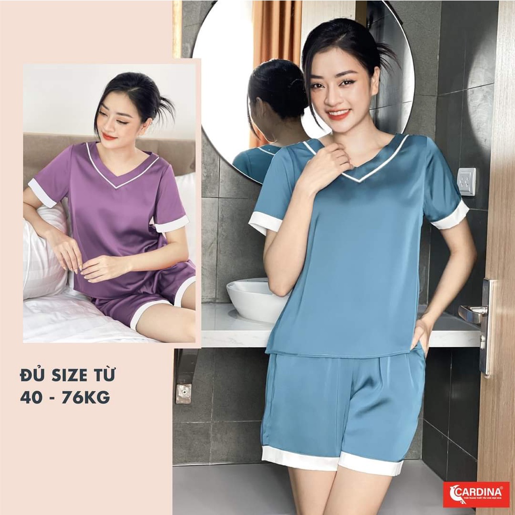 Cam kết chính hãng Đồ Bộ Nữ CARDINA Chất Lụa Satin Nhật Cao Cấp Áo Cộc Tay Quần Đùi Pha Màu Nhẹ Nhàng 2SF01 hỗ trợ đổi s