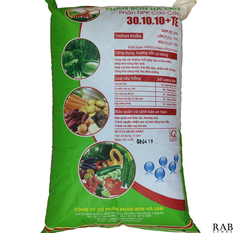 Phân bón gốc NPK Hà Lan 30-10-10+TE chất lượng cao, chiết từ bao 25kg đóng túi zip gói 1kg