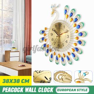 Đồng Hồ Treo Tường Bằng Kim Loại Kích Thước 38Cm Với Họa Tiết Con Công Theo Phong Các