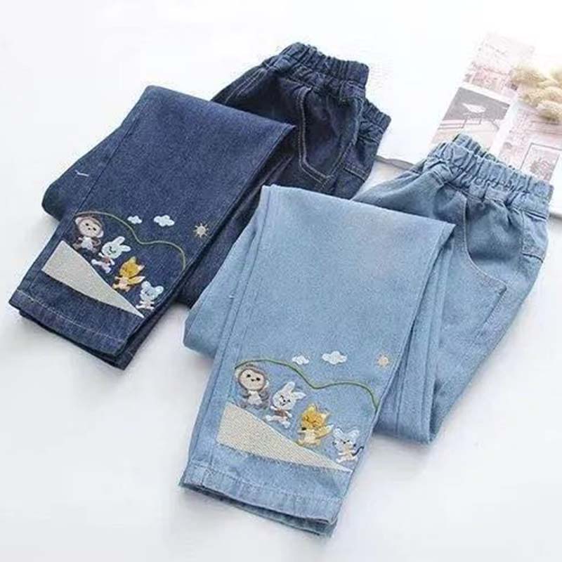 Quần jeans dài in thêu họa tiết đáng yêu cho bé gái từ 15-30kg TANOSA